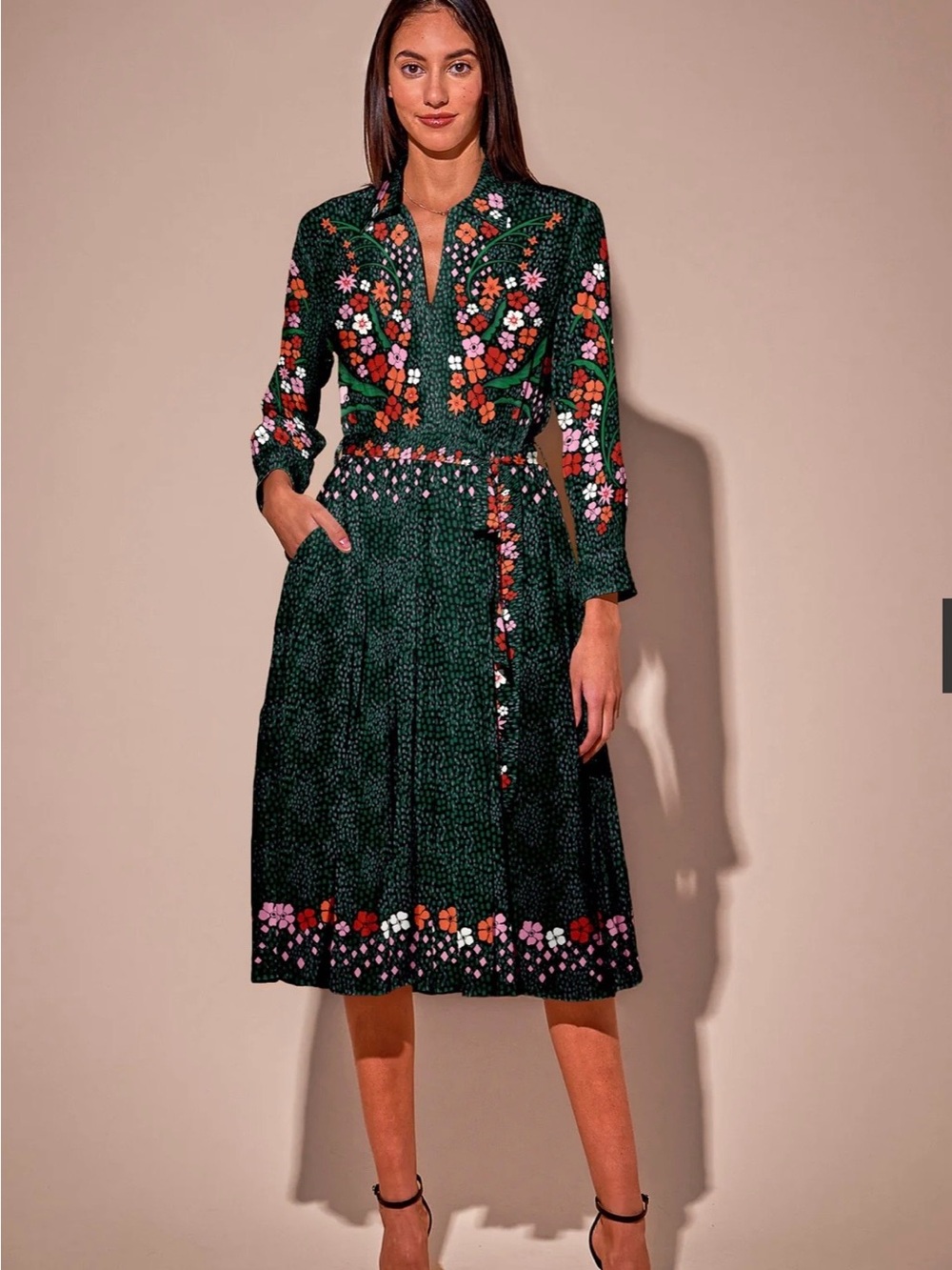 Tucker NYC ALLYSON Dress in Emerald Silk XXS